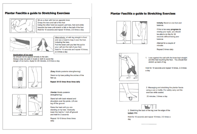 Plantar fasciitis stretching exercises guide sheet.